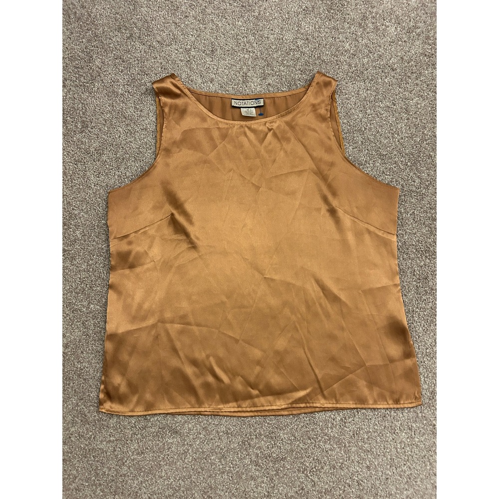 Notations Satin Tank Top Womens Medium Bronze Copper Excellent Sleeveless Shell